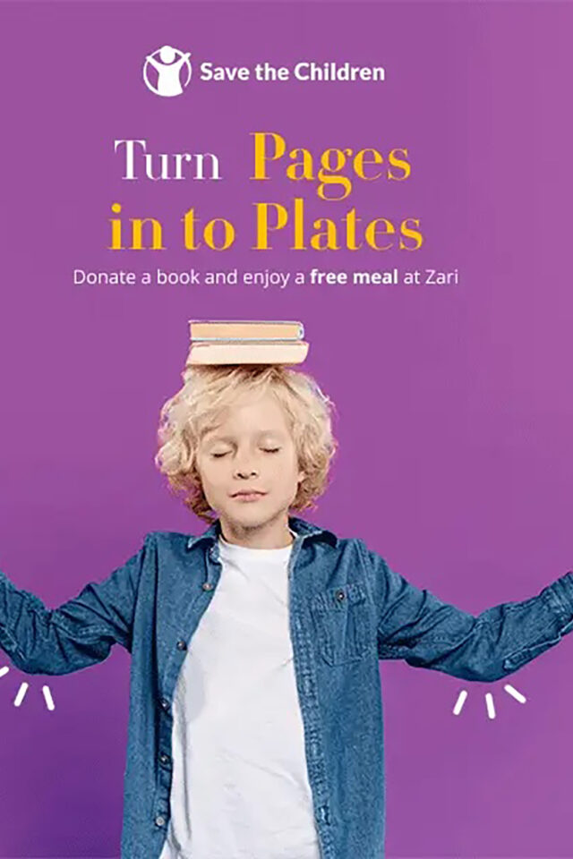 Dine donate the books for bites campaign restaurant Crawley Ifield Town Center West Sussex