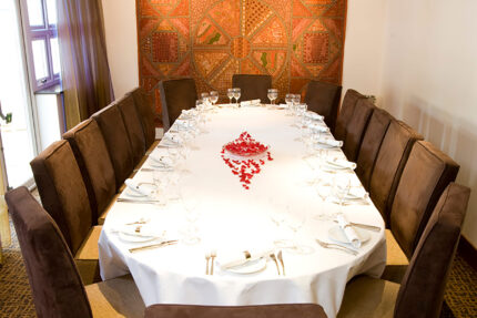 Modern, ambient function room hire for private evening parties at Zari Sussex.