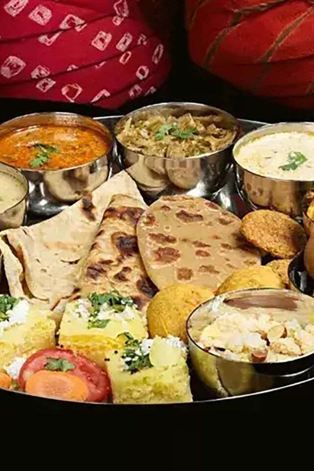 Traditional Rajasthani thali platter with curries and flatbreads at Zari Crawley.